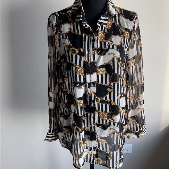 Forever XXI  Sheer Chain Link Blouse Size L - Picture 3 of 9